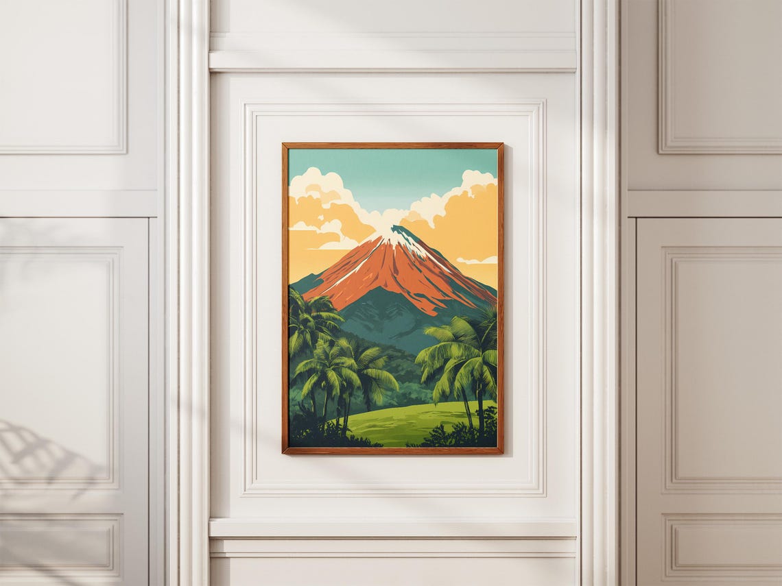 Perfect Cone Volcano Surrounded By Lush Palm Trees Travel Poster - Image 2