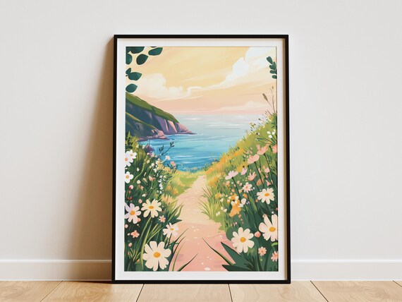 Coastal Wildflower Path Summer Beach Botanical Art Scenic Poster
