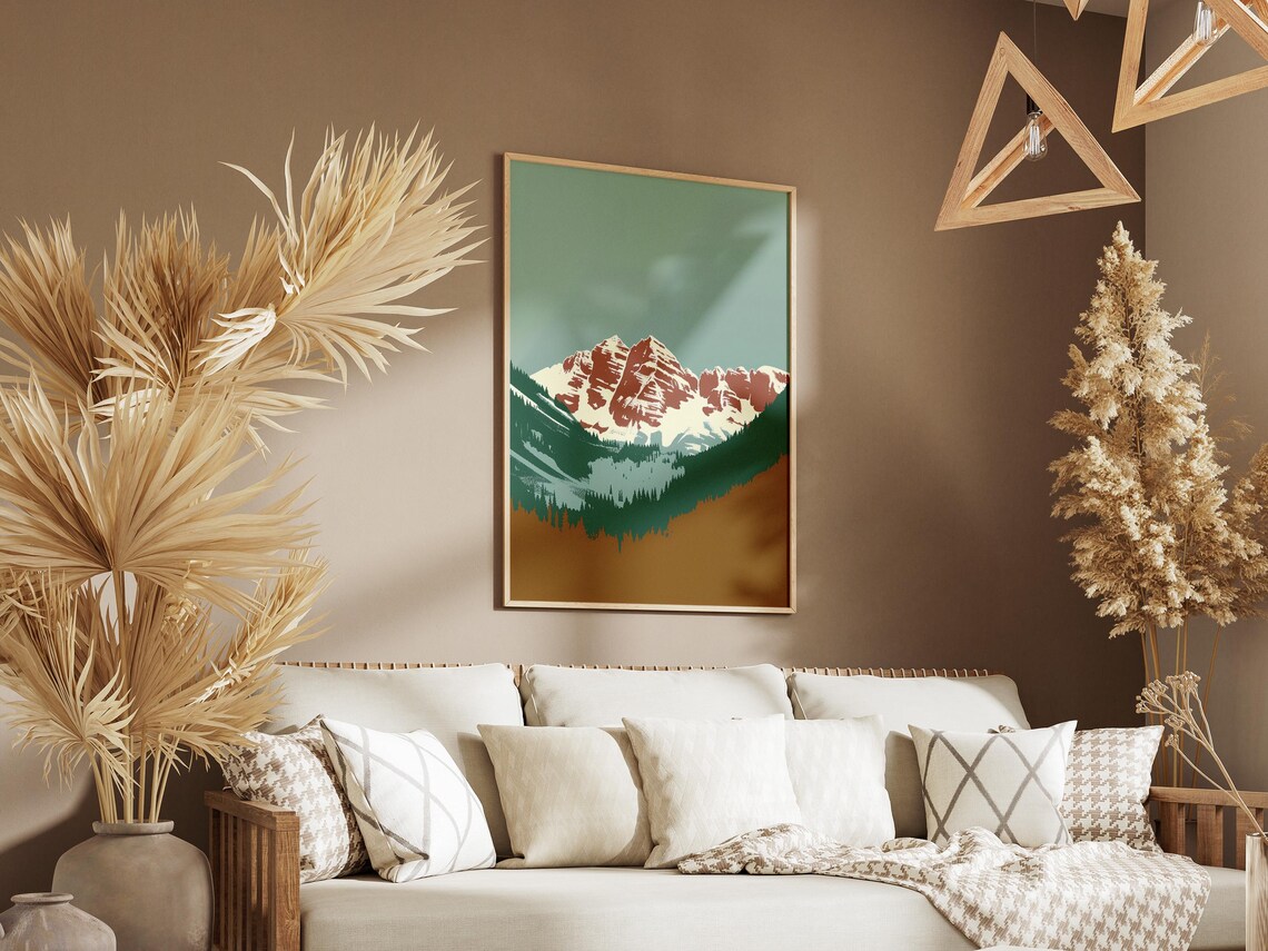 Rocky Mountain Snow Peaks Vintage Travel Poster with Green Valley - Image 3