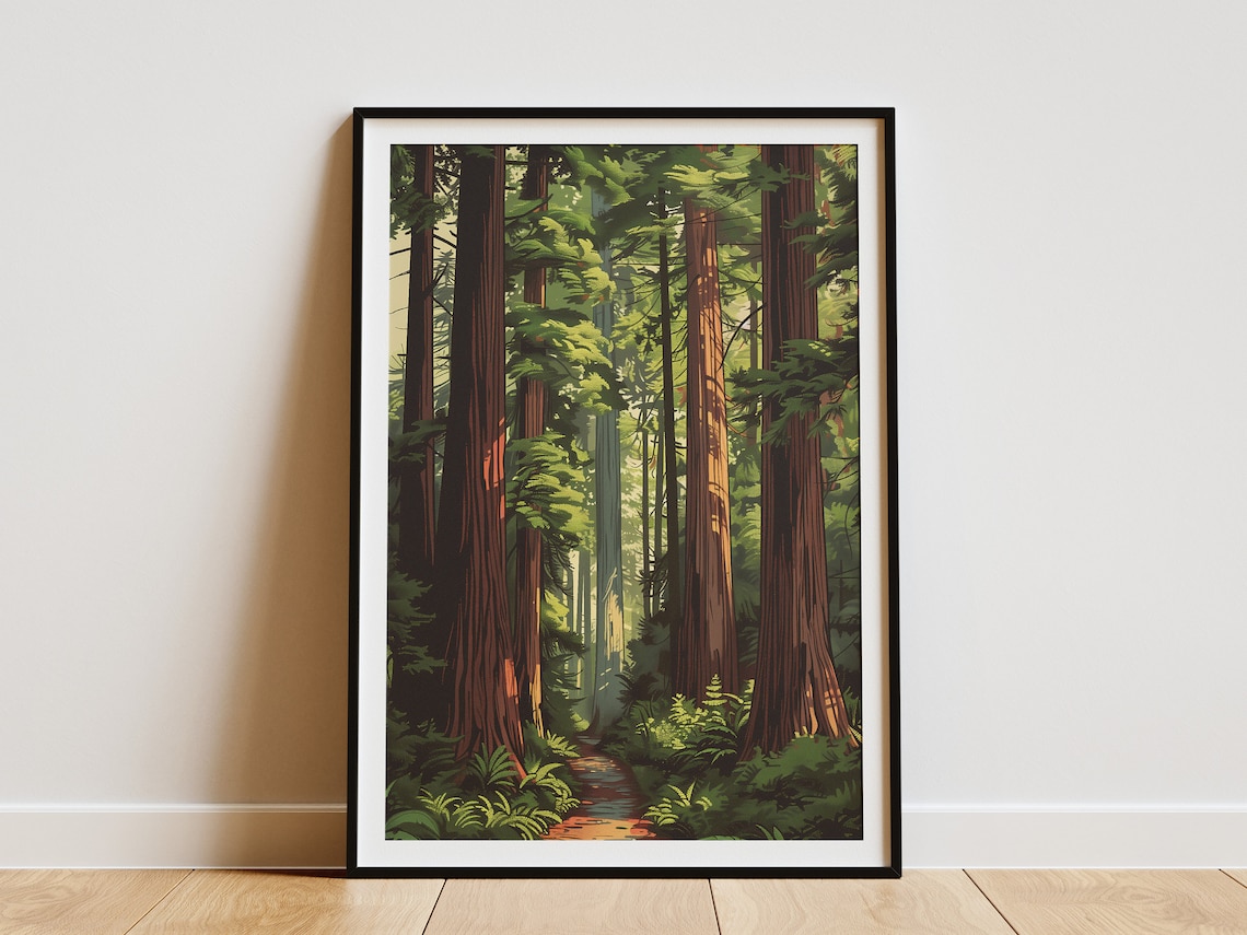 Redwood National Park Towering Forest Trail Vintage Travel Poster