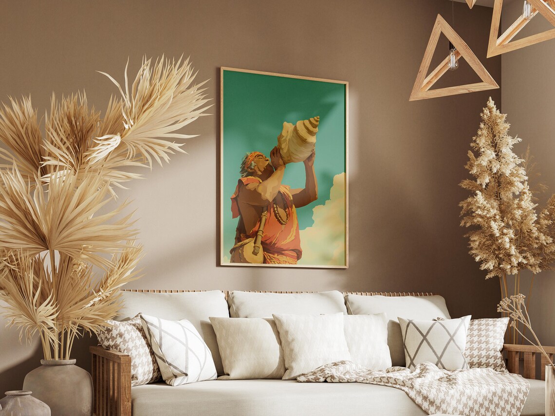 Hawaiian Conch Shell Blower Vintage Style Island Culture Art Poster - Image 3