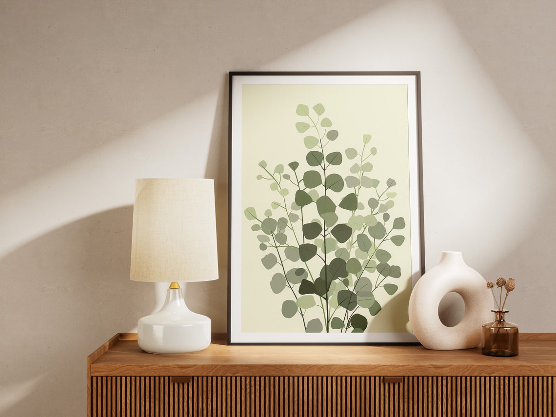 Eucalyptus Stems Cream Minimalist Botanical Greenery Art Poster - Image 2