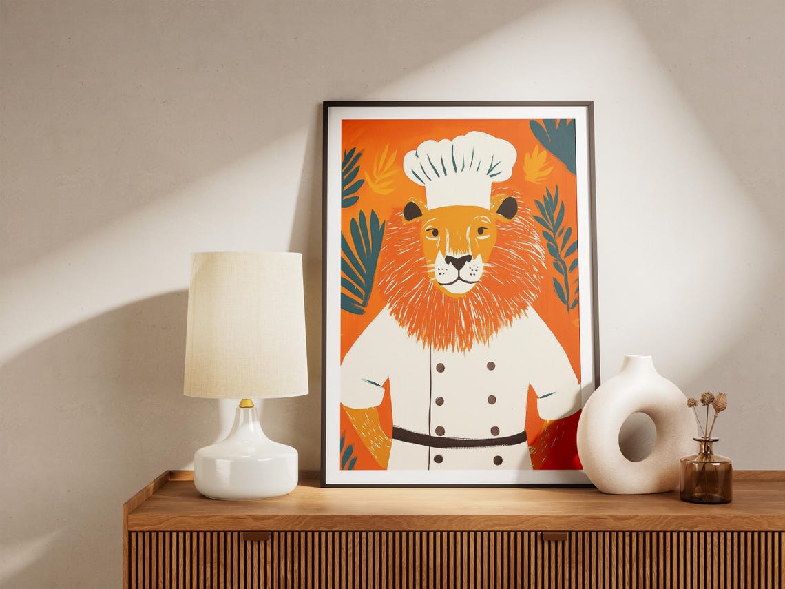 Lion Chef Jungle Illustration Funny Animal Kitchen Decor Poster - Image 4