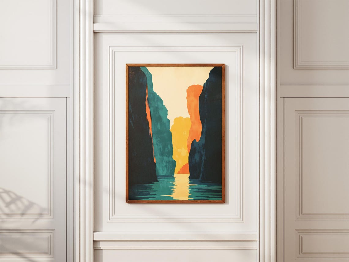 Son Doong Cave Canyon Glowing Orange Light Dark Cliffs Poster - Image 2