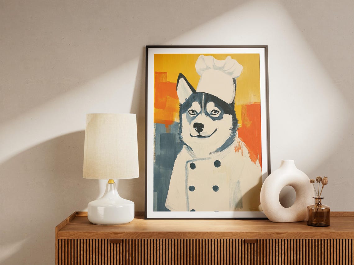 Husky Chef Portrait Painting Cute Dog Kitchen Decor Sunny Poster - Image 4