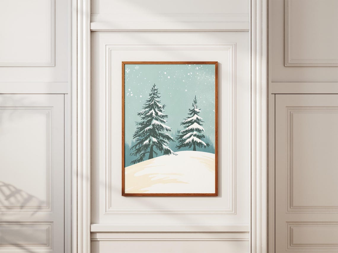 Two Snowy Pines on a Soft Snowdrift Sage Winter Minimalist Poster - Image 2