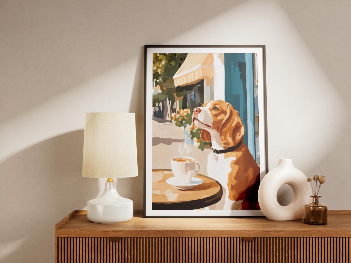 Beagle Enjoying a Steaming Coffee at a Charming Parisian Cafe Poster - Image 4
