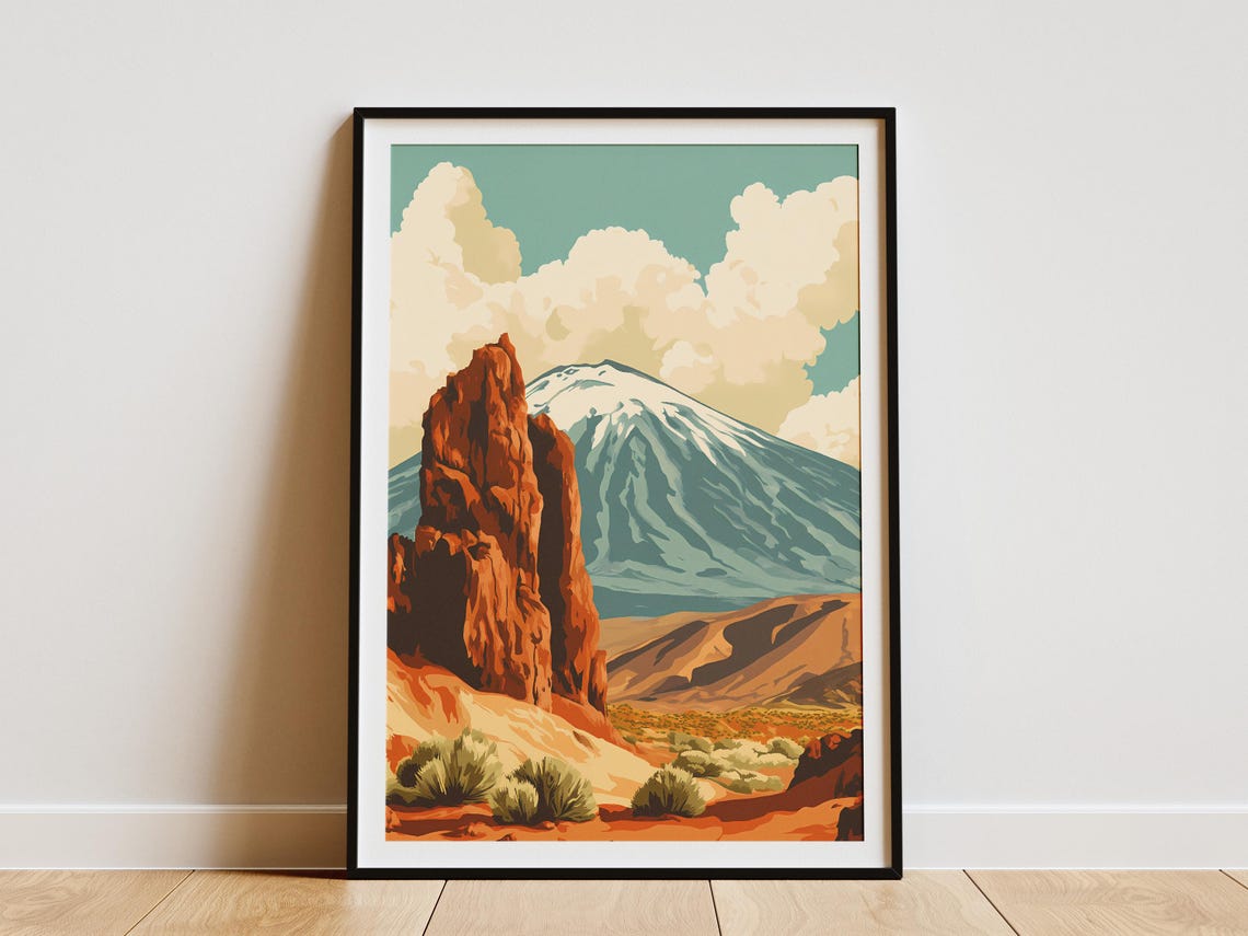 Mount Teide Snowcap Volcano Red Rock Pillar Desert Canary Poster