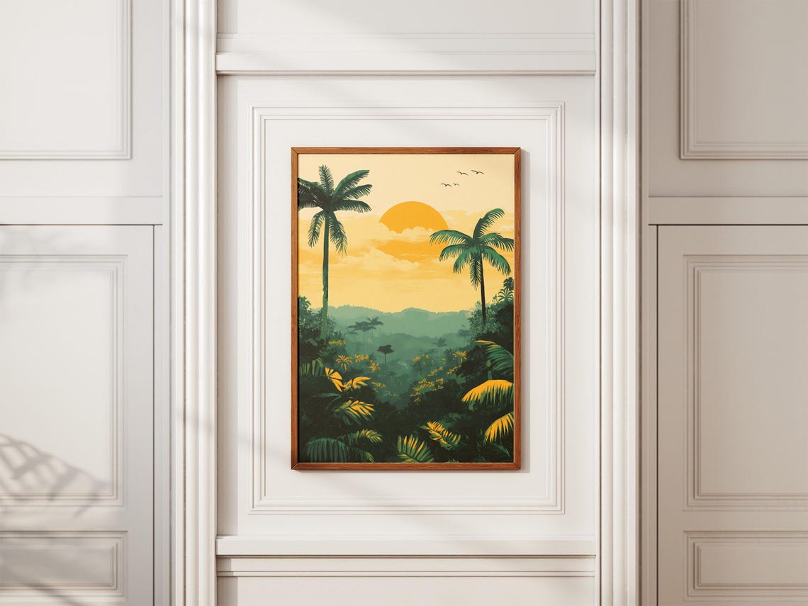 Tropical Jungle Sunset Poster Palm Trees Wall Decor Travel Gift Decor - Image 2