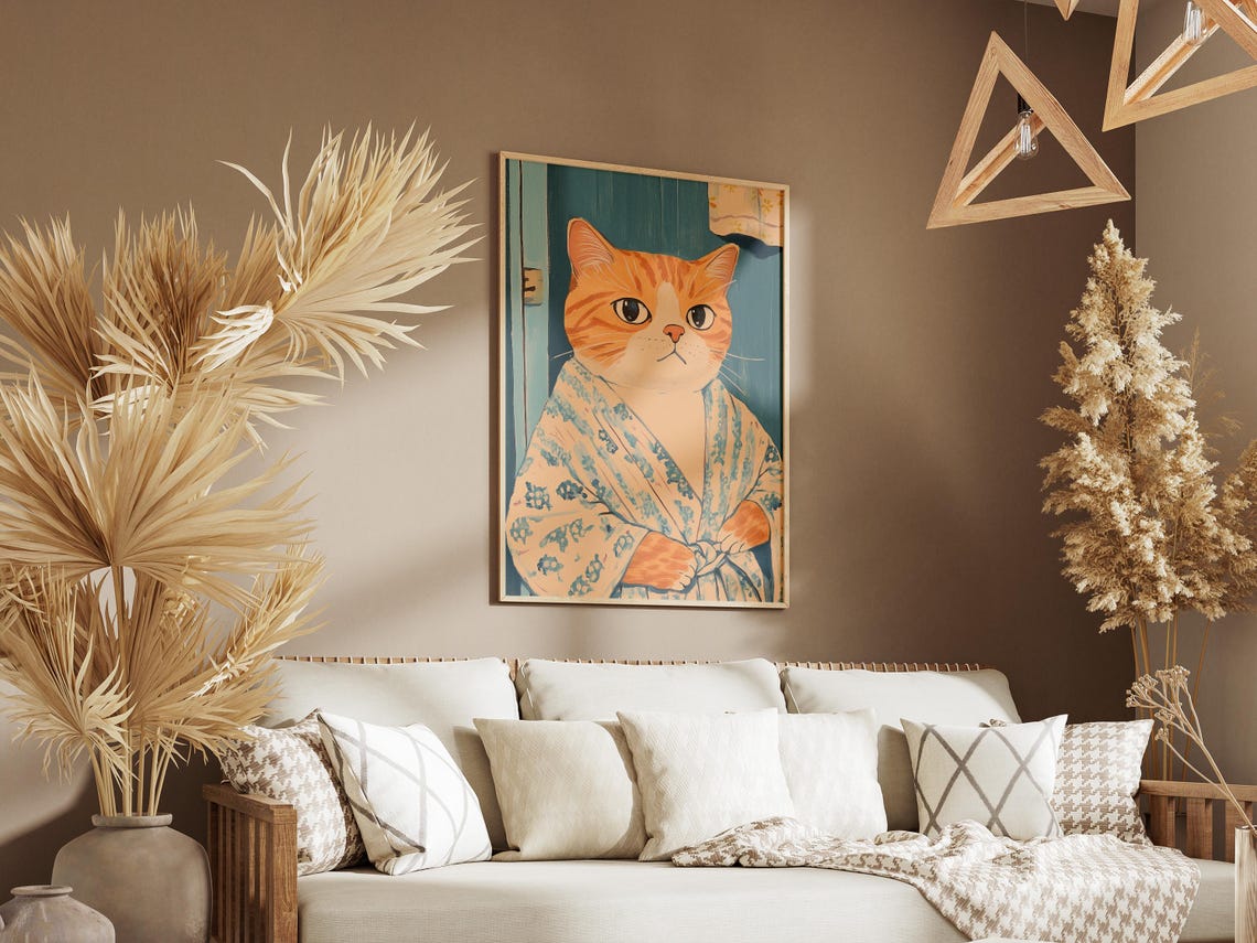 Scottish Fold Cat Bathrobe Poster Funny Bathroom Art Print Cute Animal Wall Decor Novelty Home Orange Tabby In Robe - Image 3