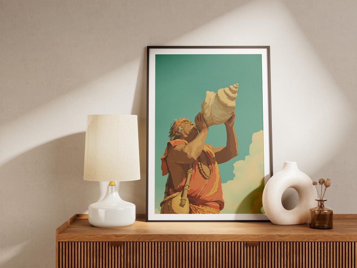 Hawaiian Conch Shell Blower Vintage Style Island Culture Art Poster - Image 4