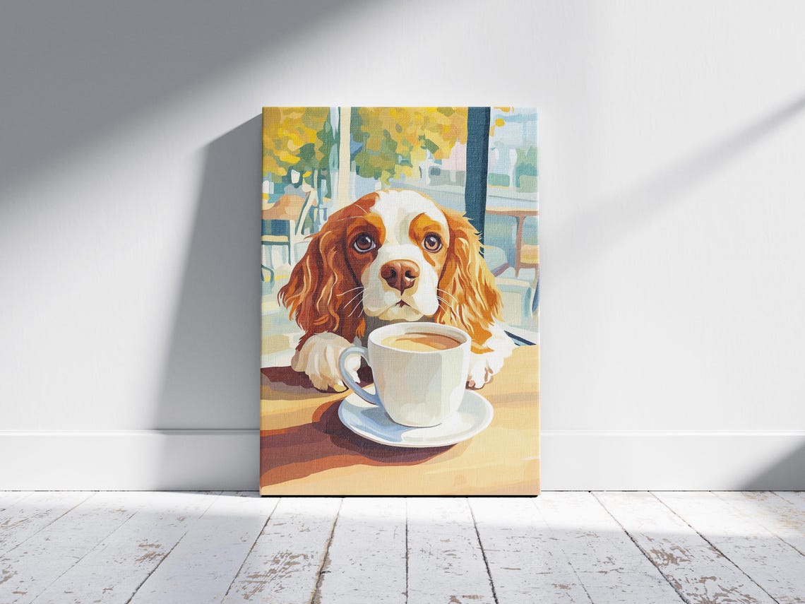 Cavalier King Charles Spaniel Puppy Behind a Coffee Cup Dog Poster - Image 2