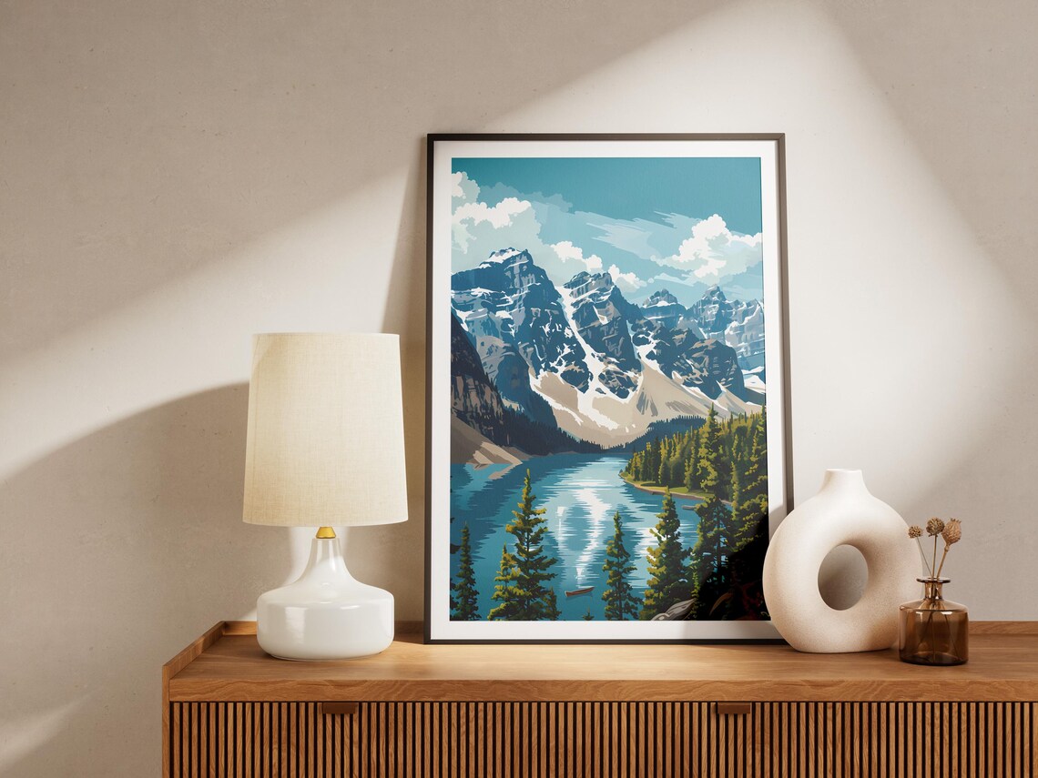 Banff National Park Canada Blue Alpine Lake Peaks Travel Poster - Image 2