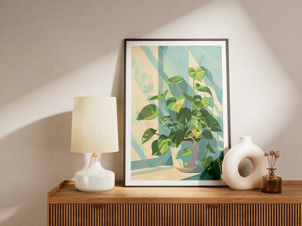 Pothos Plant Botanical Illustration Sunlit Green Window Poster - Image 2