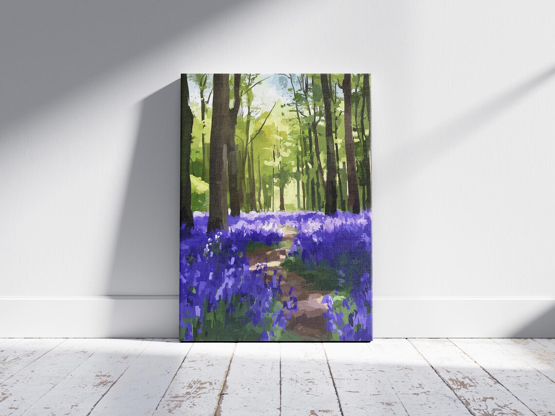 Bluebell Forest Meadow Purple Flowers Woodland Path Nature Art Poster - Image 2