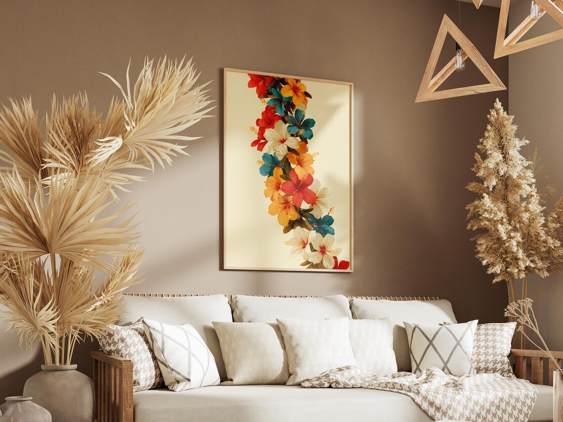 Hibiscus Lei Garland Vertical Multicolor Floral Cream Art Poster - Image 3