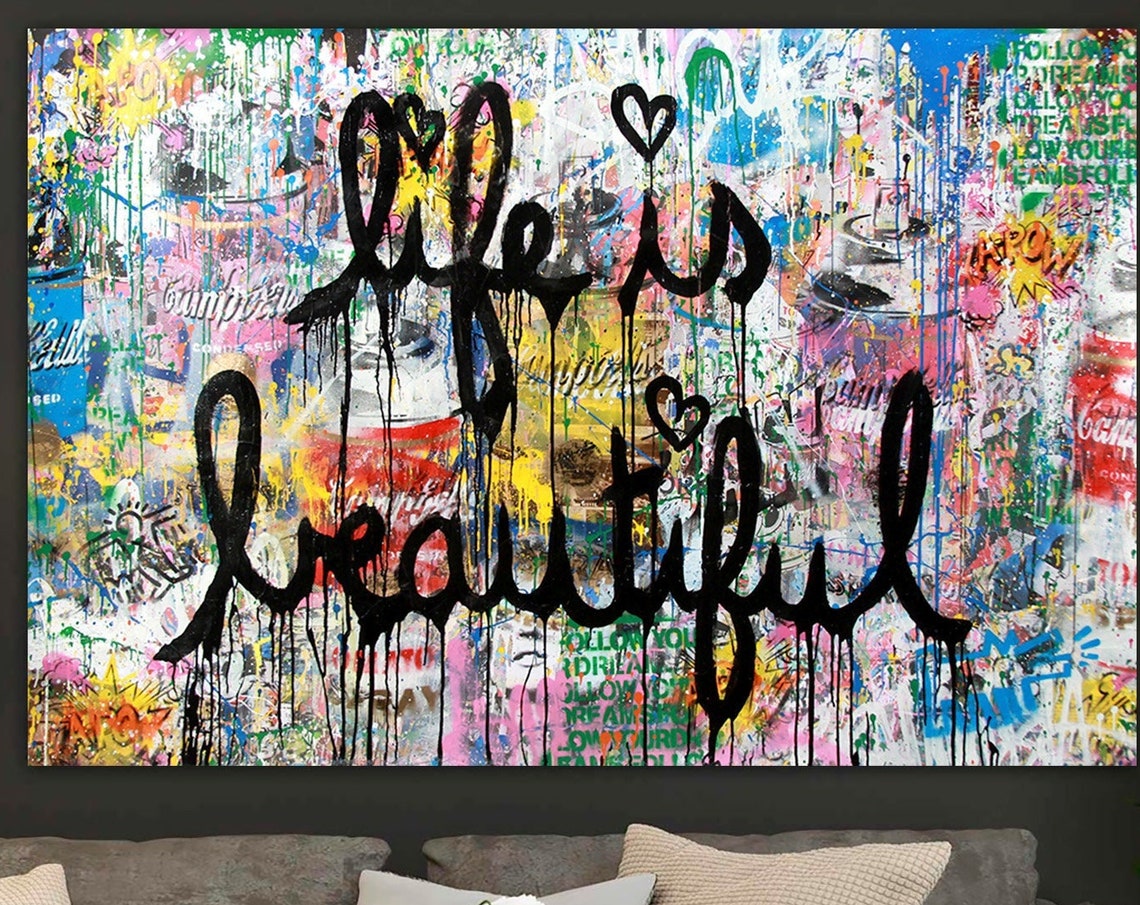 Life Is Beautiful Graffiti Script Colorful Wall Quote Poster