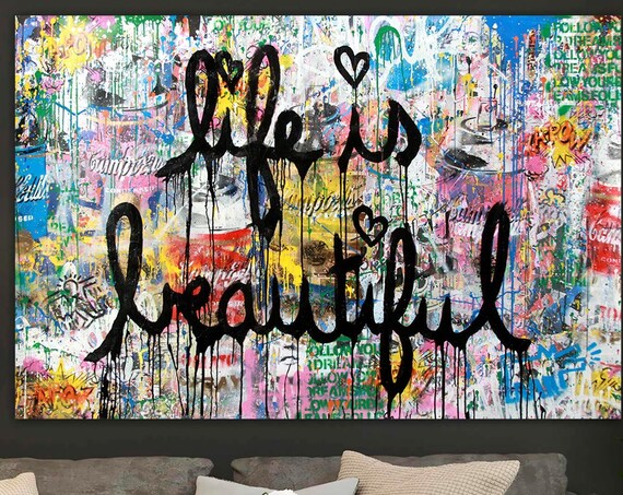 Life Is Beautiful Graffiti Script Colorful Wall Quote Poster