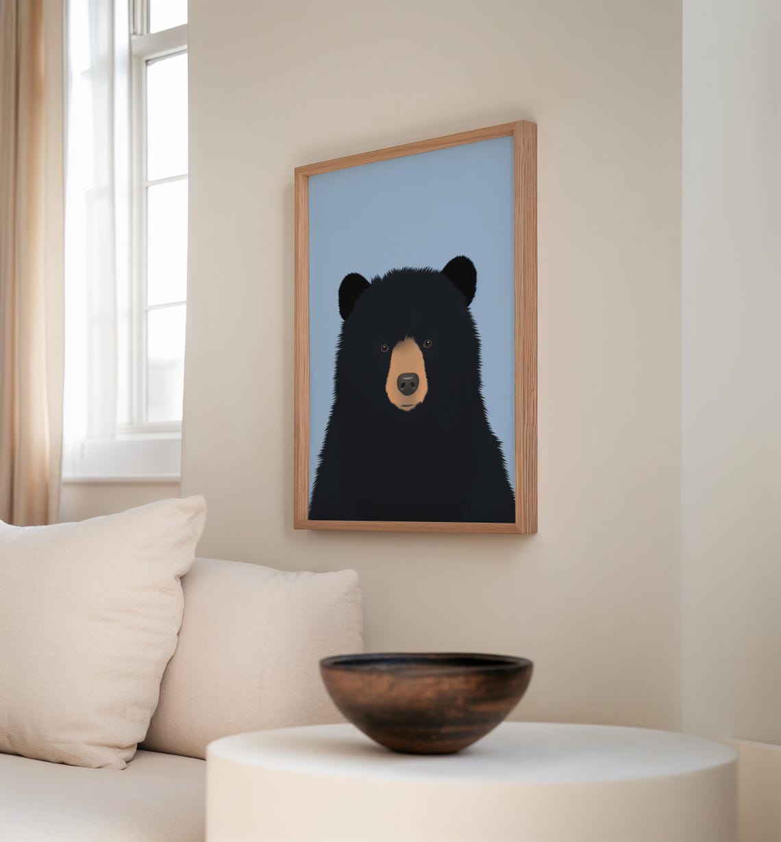 Minimalist Black Bear Face Close Up on a Pale Blue Modern Art Poster - Image 3