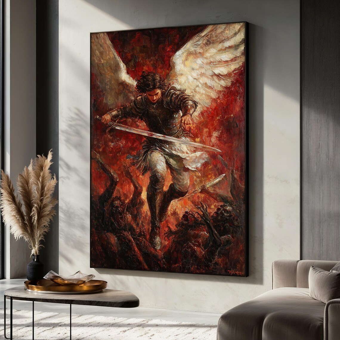 Archangel Painting, Warrior Angel Christian Decor