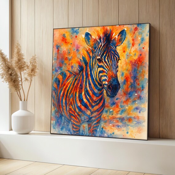 Colorful Zebra Painting, Safari Animal Decor