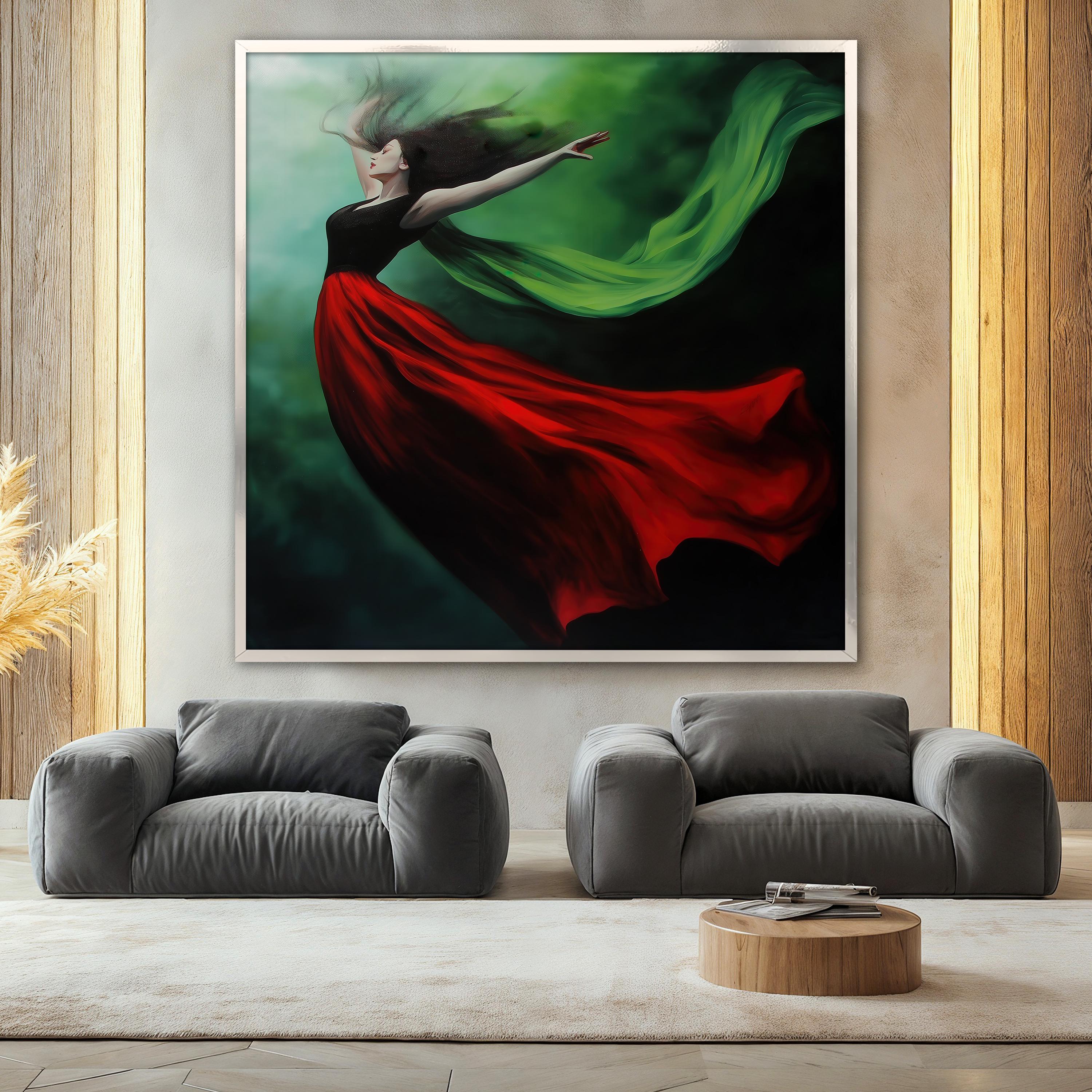 Red Dress Woman Painting, Feminine Freedom Art Print - Image 2
