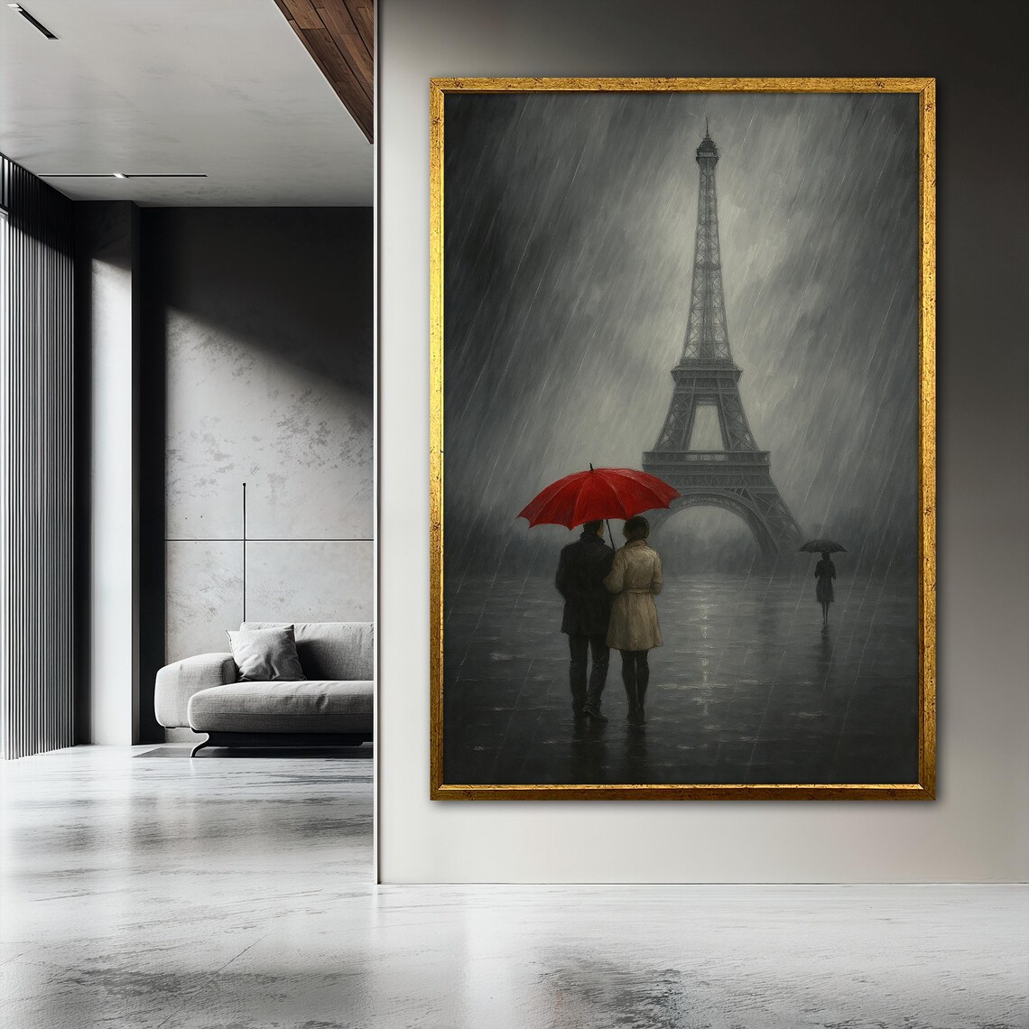 Paris Rainy Romance Eiffel Tower Couple Art Print - Image 3