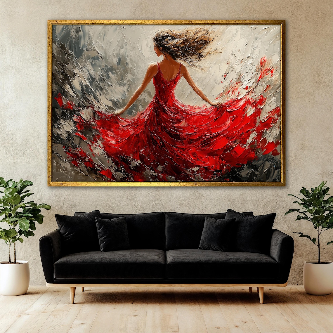 Modern Painting Of Woman In Flowing Dress, Abstract - Image 3