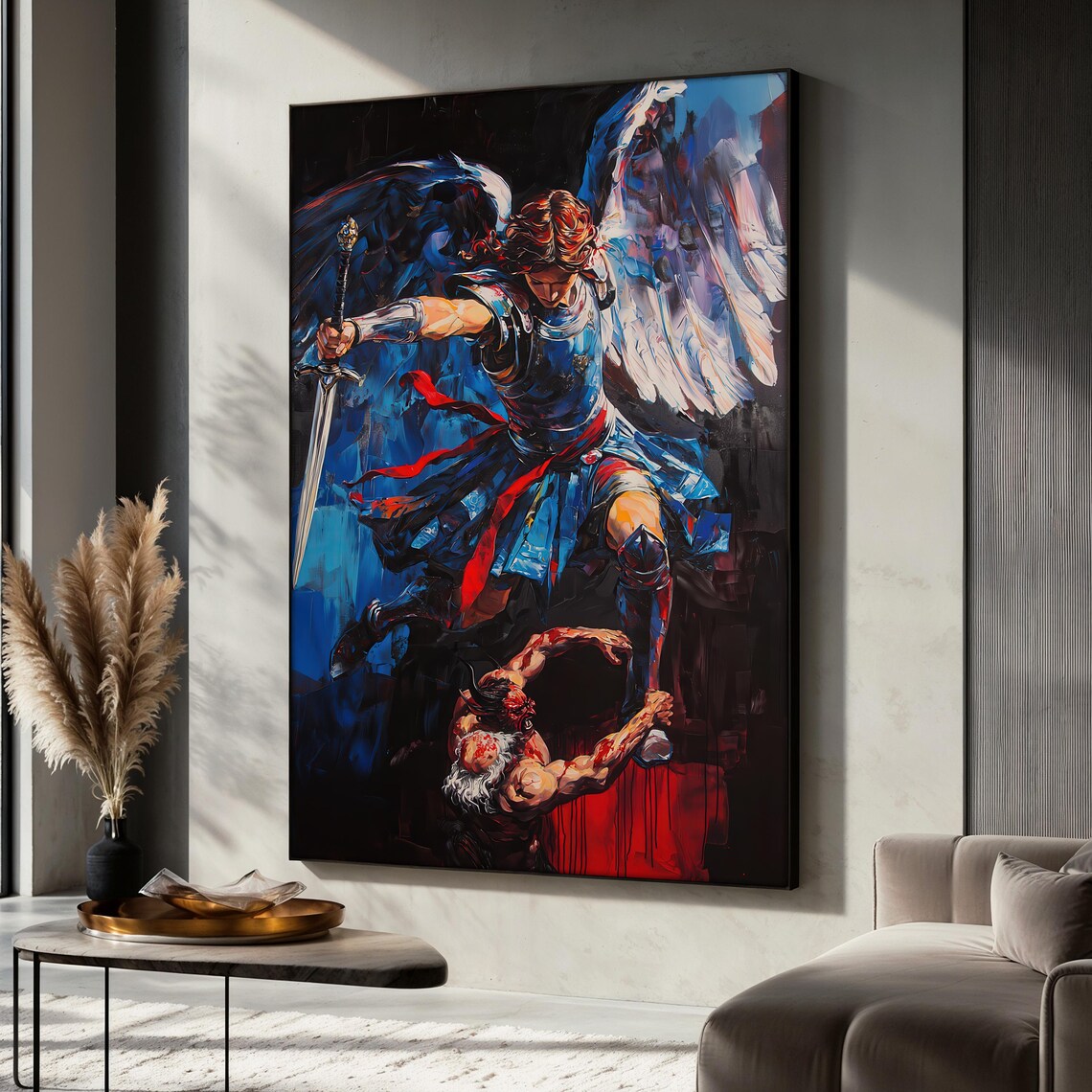 Archangel Michael Defeating Demon, Spiritual Battle Art