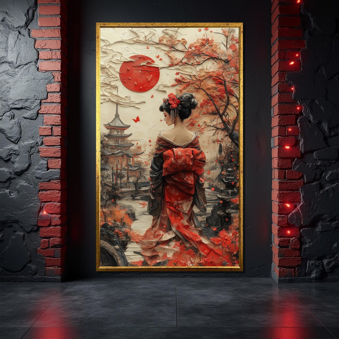 Japanese Geisha Painting, Autumn Scene Art Print