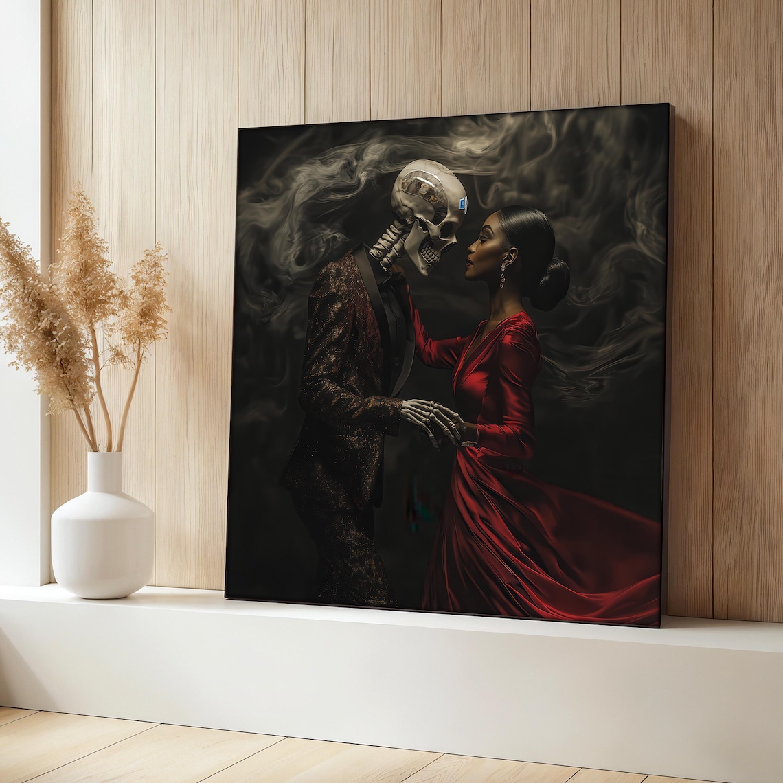 Gothic Love Painting Skeleton And Woman Dance
