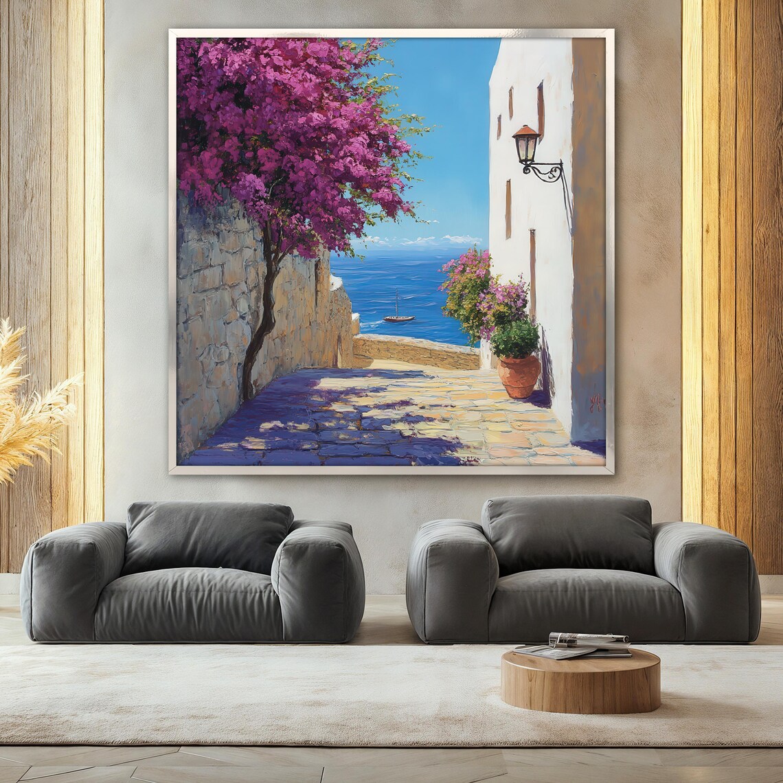 Mediterranean Alley Painting, Coastal Street Landscape - Image 2