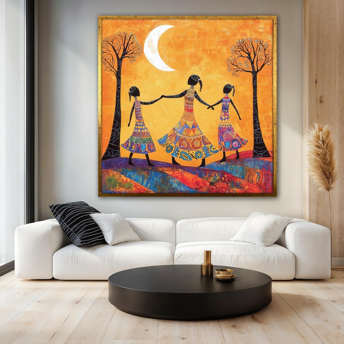 Girls Painting Under Moonlight, Ethnic Art - Image 3