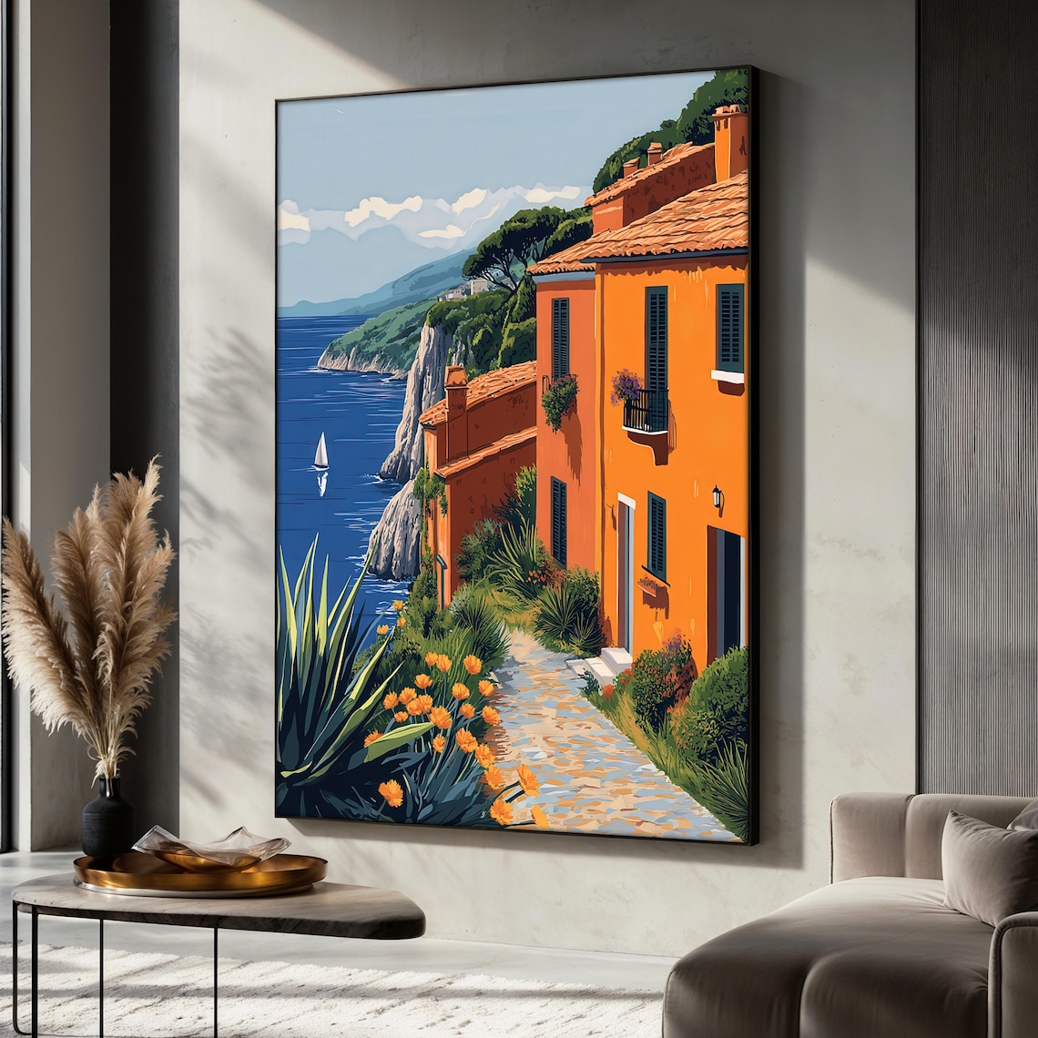 Mediterranean Coastal View, Italian Village Landscape