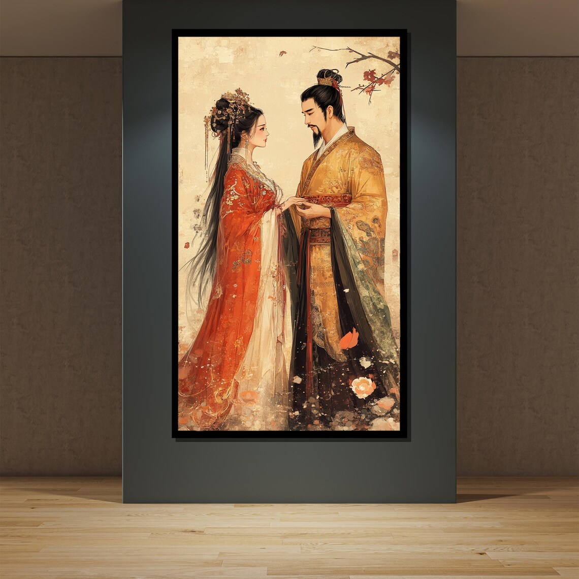 Japanese Couple Painting, Romantic Kimono Lovers - Image 2