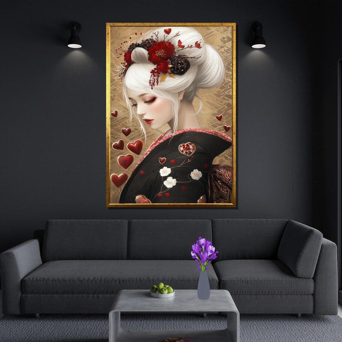 Romantic Japanese Woman, Elegant Asian Love Decor - Image 3