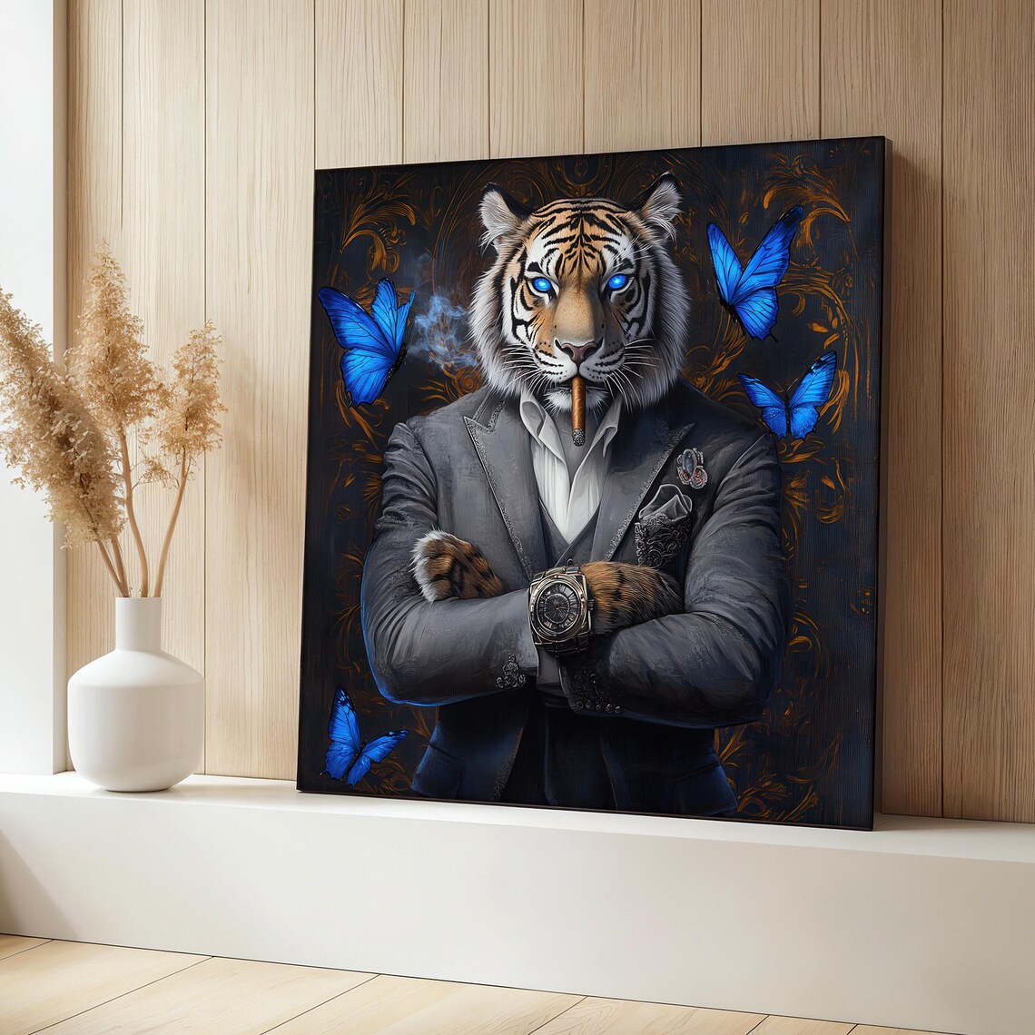 Tiger In Suit Painting, Modern Boss Artwork