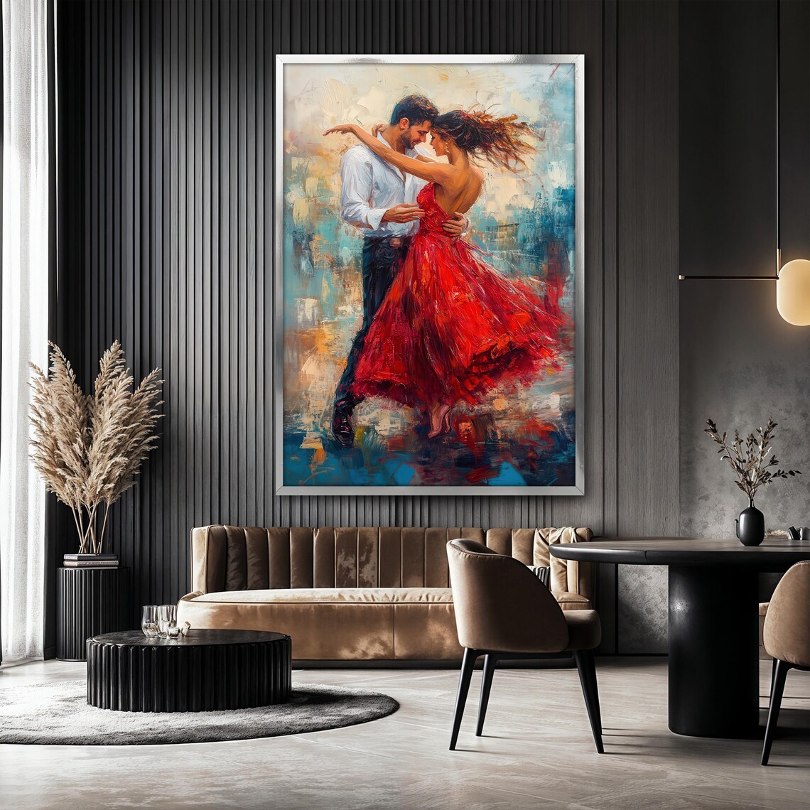 Romantic Couple Dancing Red Dress Passionate Oil Painting Poster - Image 2