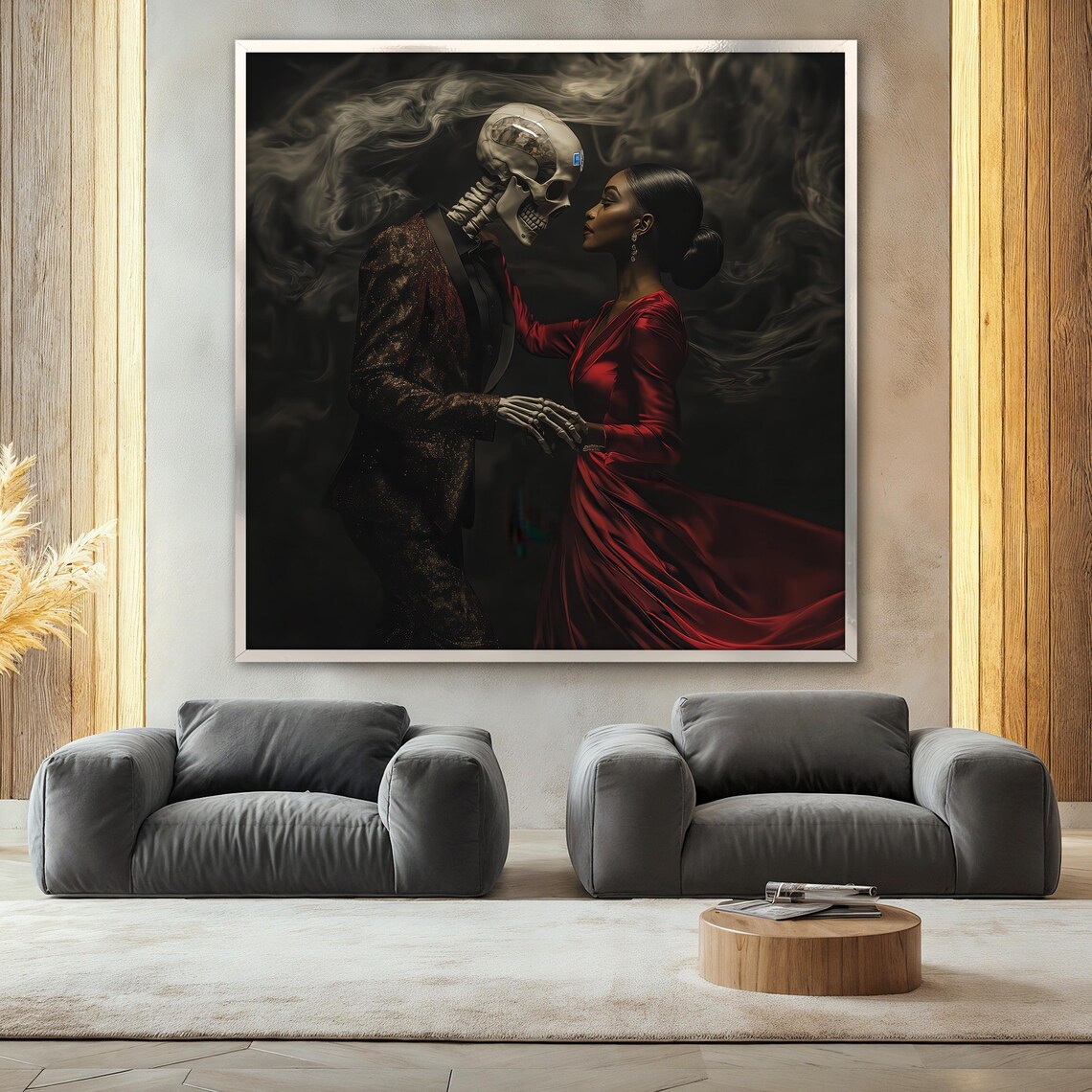Gothic Love Painting Skeleton And Woman Dance - Image 2