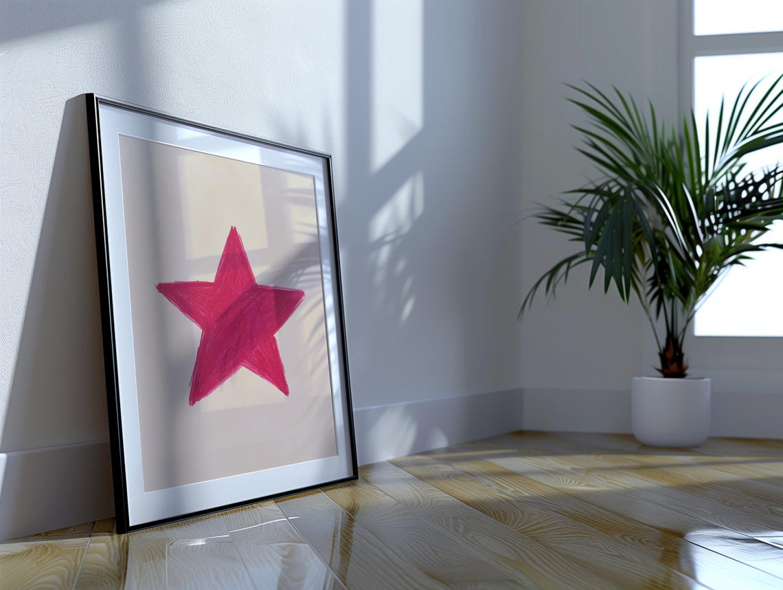 Pink Crayon Star Hand Drawn Retro Preppy Dorm Wall Art Decor Aesthetic - Image 4