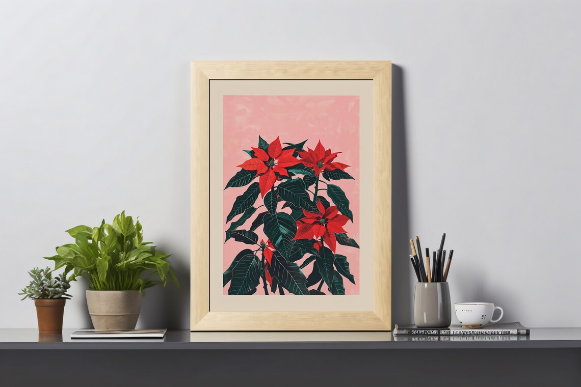 Poinsettia December Birth Flower Art Print - Image 3