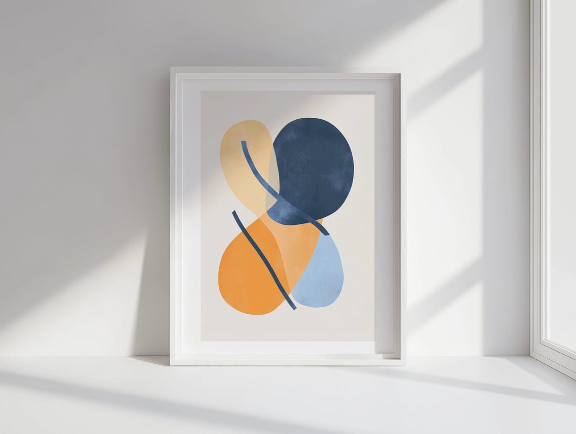 Blue Orange Abstract Overlapping Shapes Modern Minimalist Poster - Image 3