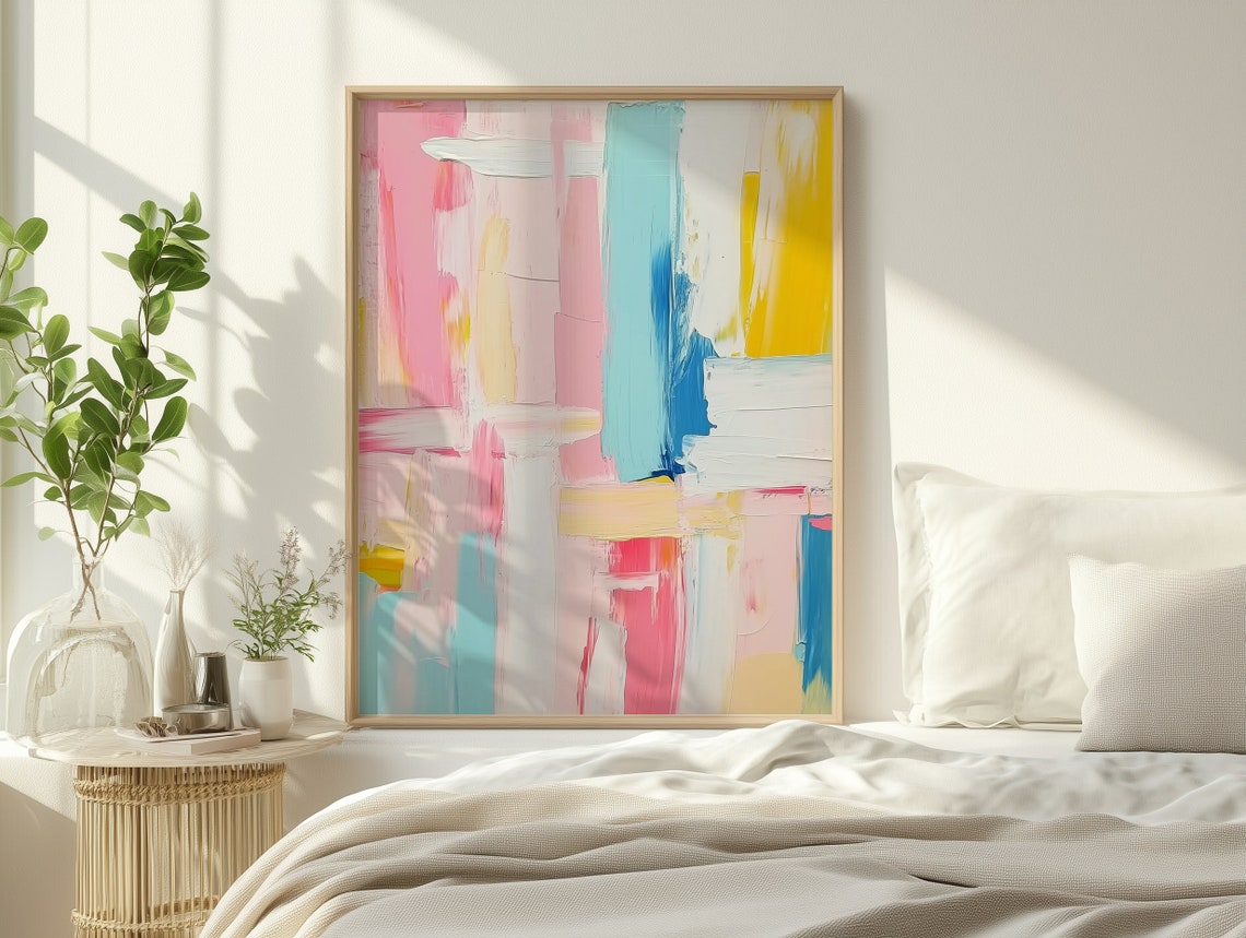 Colorful Pastel Abstract Brushstroke Art For Trendy Dorm Room Poster - Image 2