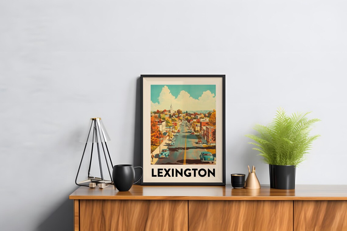 Lexington Retro Travel Autumn Main Street Vintage Car Art Poster - Image 2