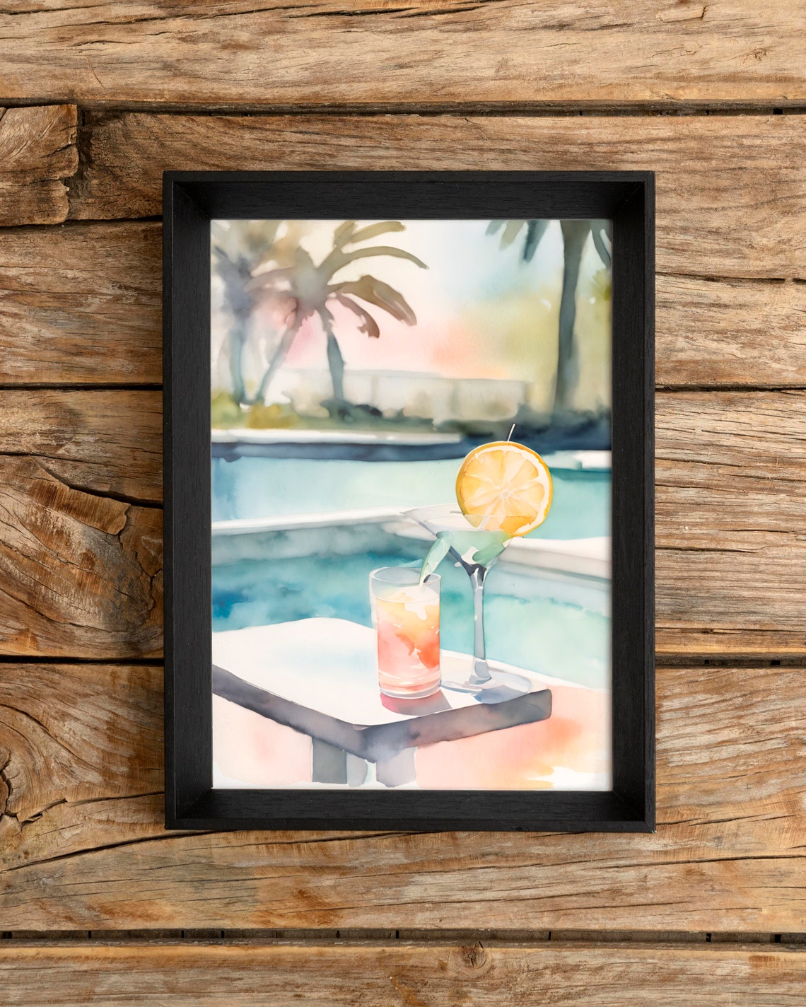 Poolside Cocktails Watercolor Tropical Summer Vacation Poster - Image 3