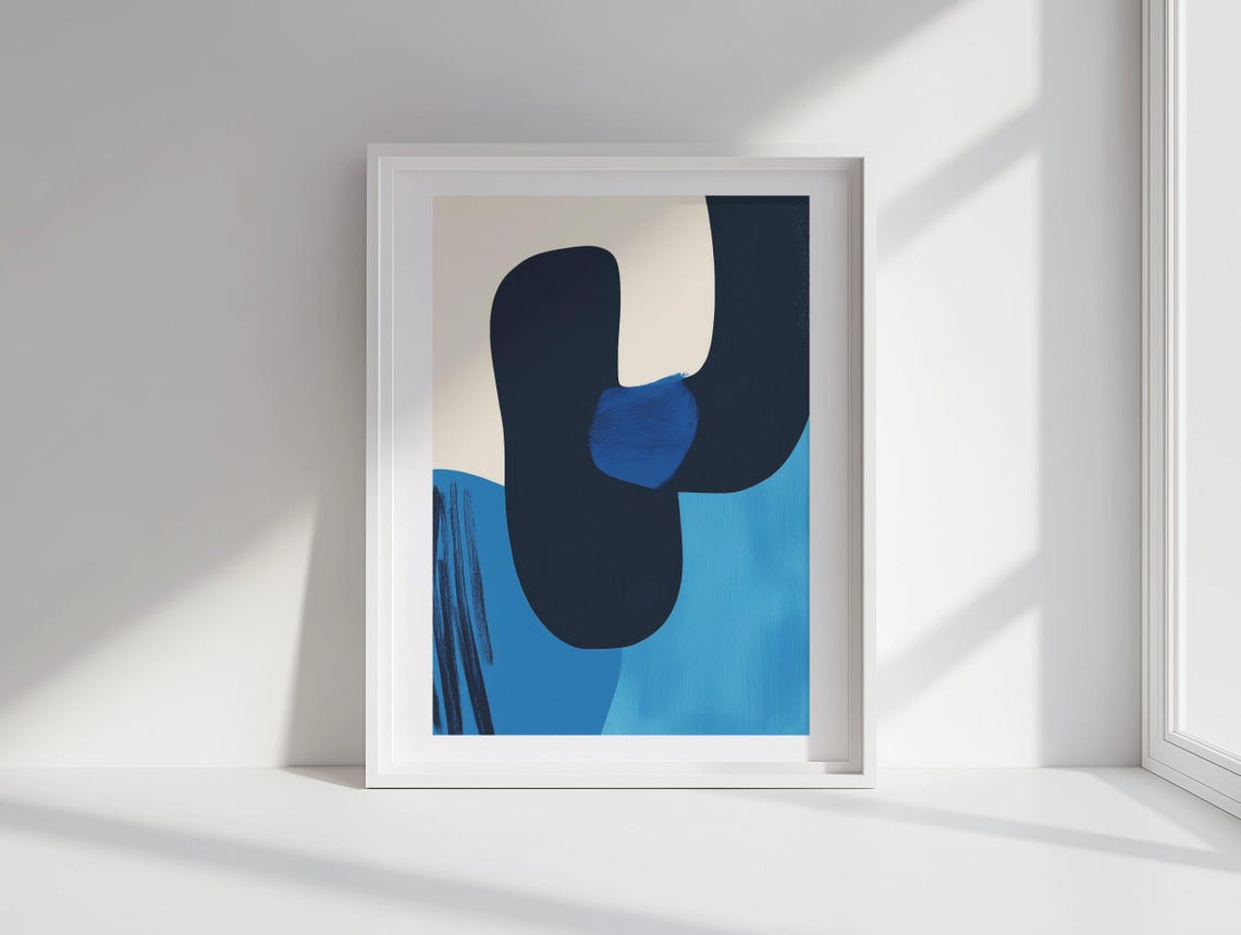 Dark Navy U Shape Abstract on Cobalt Blue Field Modern Poster - Image 4