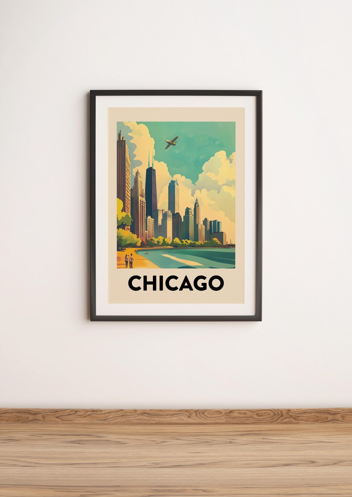 Vintage Chicago Travel Poster Skyline Over Lake Michigan View - Image 4