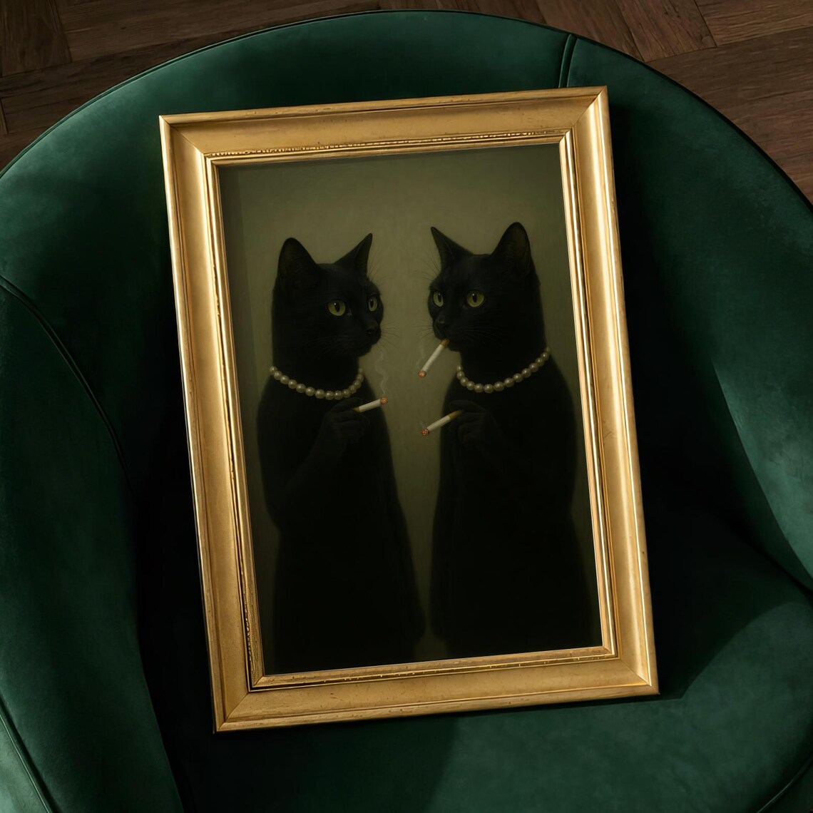Black Cat Smoking Vintage Paris Salon Art Print