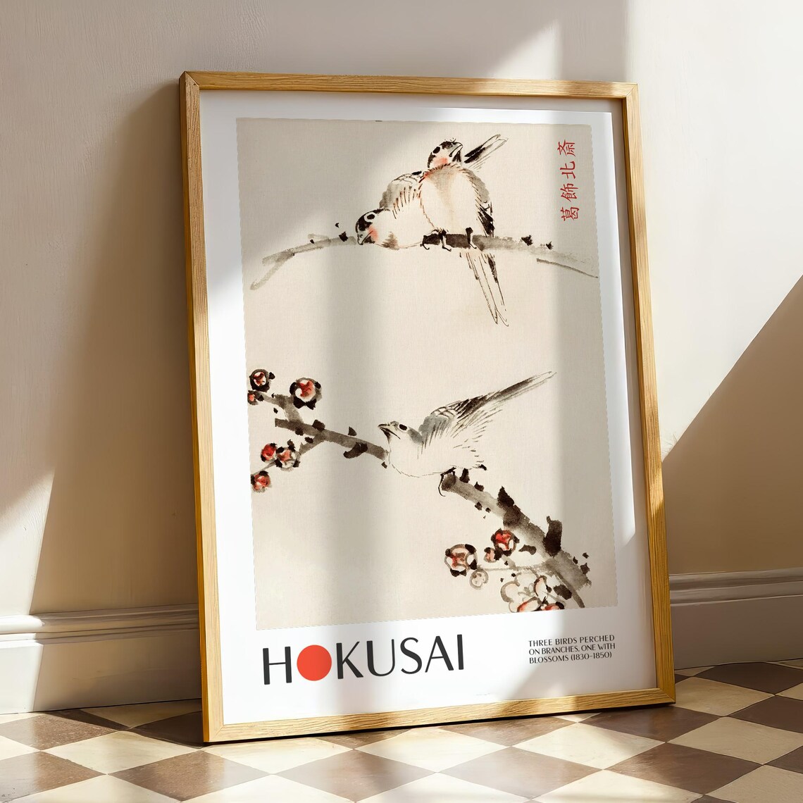 Katsushika Hokusai Three Birds Perched On Branches Art Print