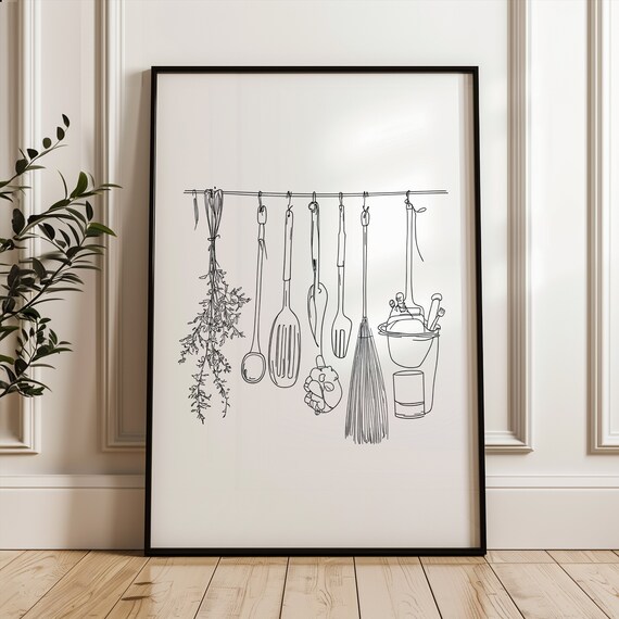 Kitchen Line Art Poster Minimalistic Print Black And White Wall Decor Modern Home Decoration